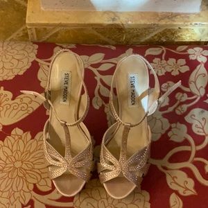 Nude satin rhinestone platform heel